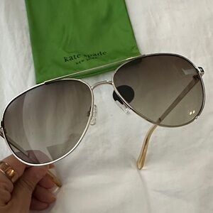 Kate Spade Gold Aviator (Emmaline) Sunglasses with Green Pouch